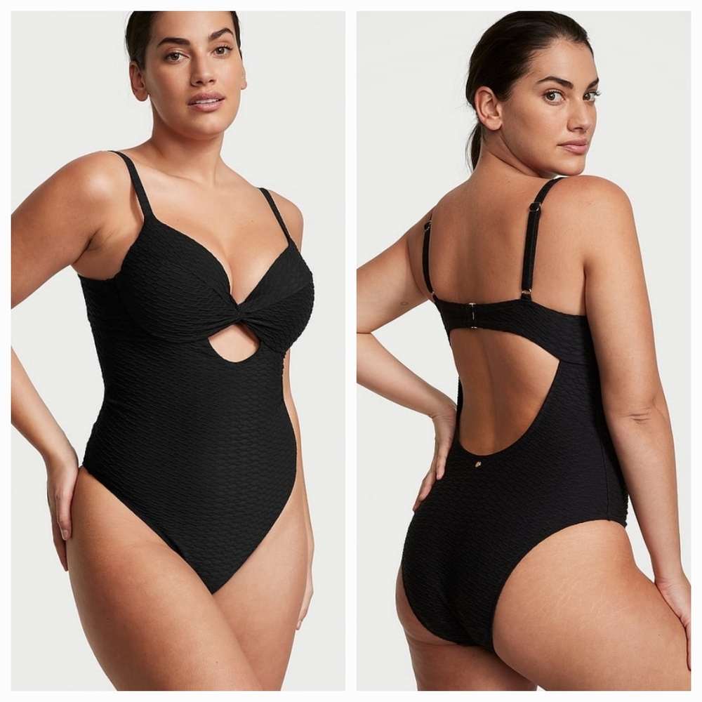 Victoria's Secret Black "The Twist" One Piece Removable Push Up Swimsuit NWT